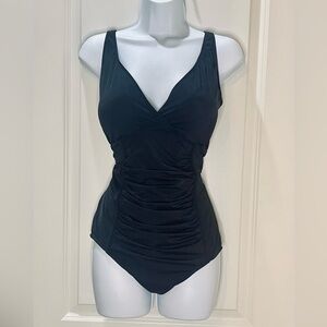 Swim Solutions Black One-Piece Shaping Swimsuit Ruched Size 18